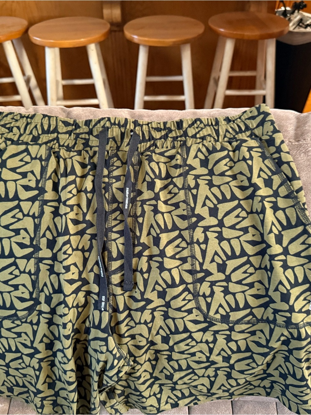 Men's Olive Patterned Drawstring Shorts